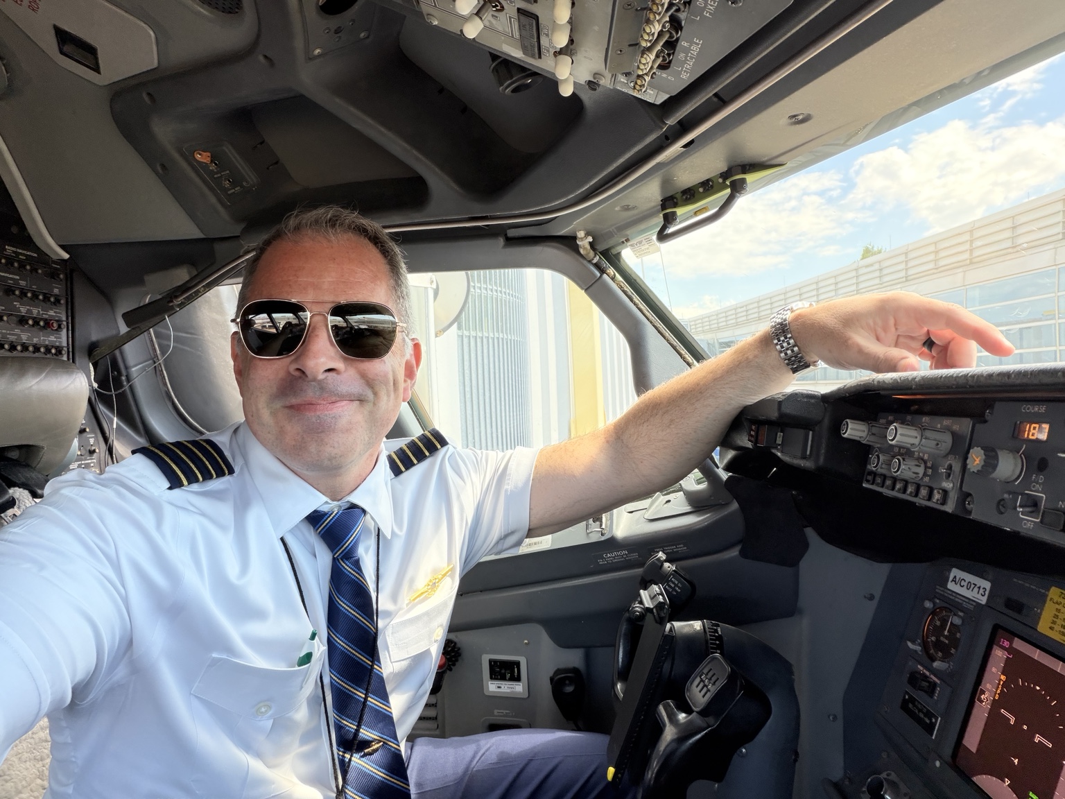 Captain Justin Sinclair in an airline flight deck